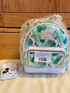 Mickey & Minnie Mouse Tropical Loungefly Mini Backpack & RFID Blocking Wallet